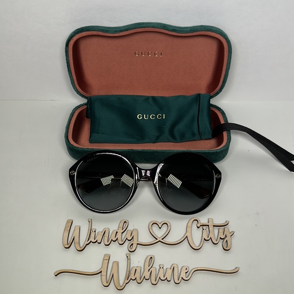 ⛔️SOLD⛔️ NWT Authentic Gucci Round Sunglasses- Black/Brown - Picture 2 of 10